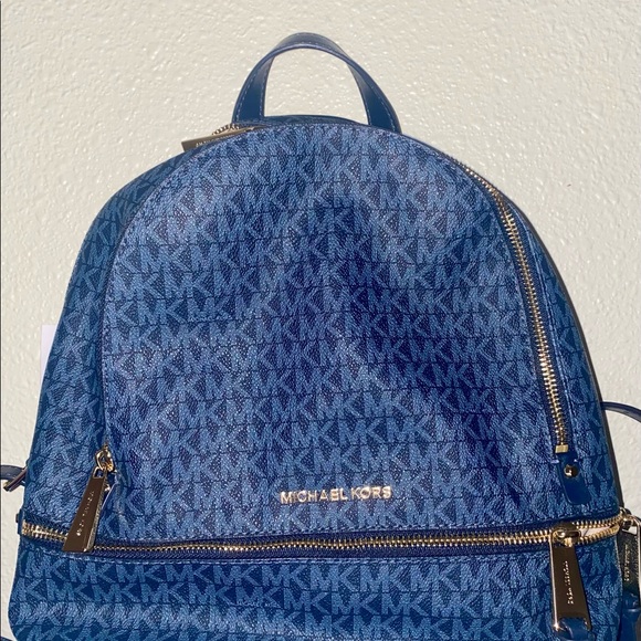 Michael Kors MK Blue Rhea Backpack, Tri-Fold Wallet, & Drawstring Bag Set - Picture 3 of 14